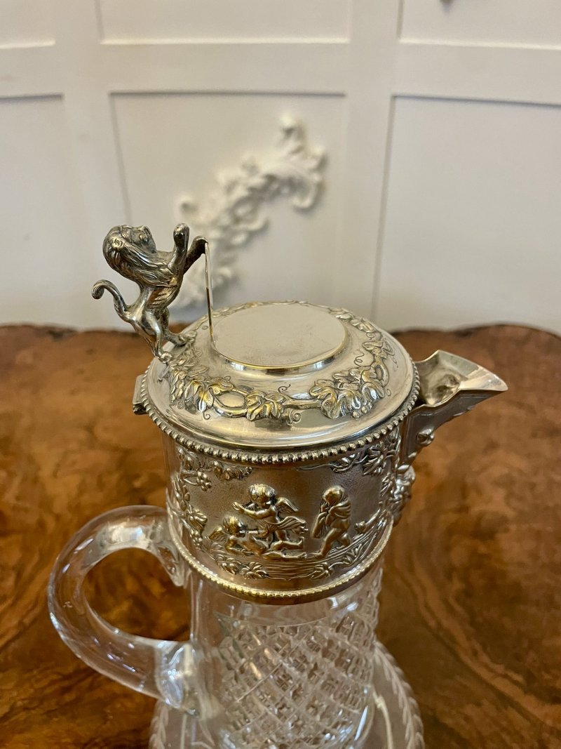 Outstanding Quality Antique Victorian Silver Plated Cut Glass Claret Jug - Image 10